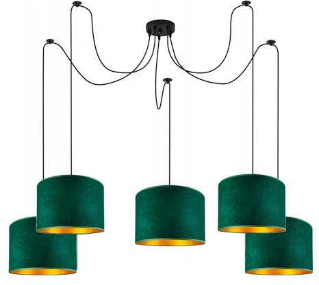 Home Deco Deckenlampe Grün Lampe Leuchte aus Velours Vintage Modern E27 Designerlauchte 5-flammig N230-P5