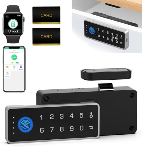 Smart Drawer Lock with Fingerprint Password eLinkSmart RFID NFC Child Safety Lock with APP Perfect for Liquor File Cabinet Locker Cupboard Closets No Drilling Fix All Thickness Horizontal