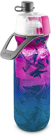O2COOL Mist 'N Sip Misting Water Bottle 2-in-1 Mist And Sip Function With No Leak Pull Top Spout Reusable Sports Water Bottle - 20 oz (Ombre Prism Pink)
