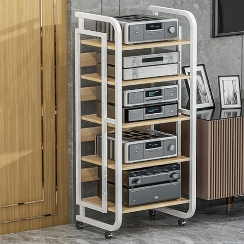 KUANGGE Supporto multimediale AV, Rack Hi-Fi a 4/5 Livelli, Rack Stereo, scaffalature Audio-Video, Console per Giradischi, mobiletto in Legno, Rack per CD, Centro di intrattenimento TV, organizzator
