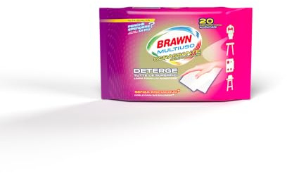 Brawn Multiusos desengrasante, desengrasa en profundidad y recoge la suciedad más obstinada sin dejar halos, doble superficie limpiadora sin aclarado, paquete de bolsillo de 20 paños