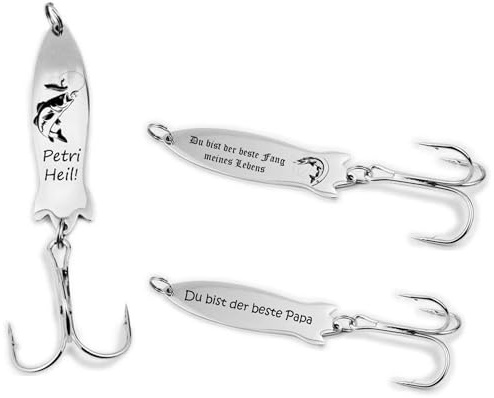 Spinner Fischform + Gravur nach Wunsch- Angeln Hecht, Forelle, Barsch. Witz Gag