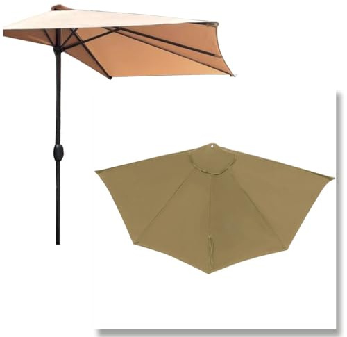 OPOLDBDMAC Housse D’auvent De Remplacement pour Demi-Parasol De 9 Pieds 5 Côtes, Auvent De Parasol De Patio Mural en Polyester, Auvent De Parasol Demi-Rond De Jardin Extérieur(Khaki)