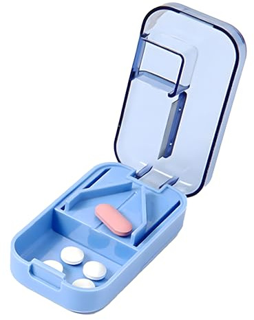 Professional Pill Cutter and Splitter, Cutting & Storage 2-in-1 Precision Tablet Cutter with Stainless Steel Blade for Small and Large Pills – Portable Pill Dispenser for Accurate Cutting, Blue