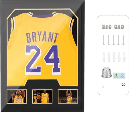 Nice C Jersey Frame Display Cases, Jersey Frame with Picture Slots, Jersey Shadow Box Display Case, 98% UV Protection, Football, Basketball (1 Pack, Black&Gold)