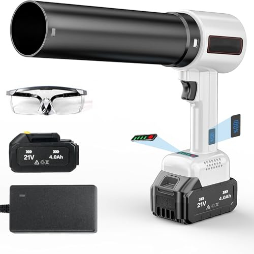 Soplador de hojas inalámbrico de 21 V con baterías de 4.0 Ah y cargador, turbo de alta velocidad de 130,000 RPM, potente soplador de aire para el cuidado del césped, entradas de vehículos, patios y