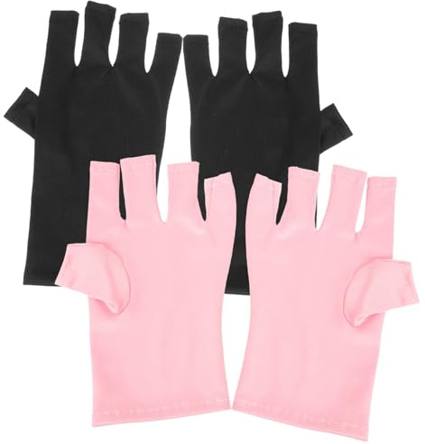 FOYTOKI Guantes de Manicura Color Rosa y Negro para Protección Uv sin Dedos de Poliéster 2 Pares Cómodos para Nail Art y Rutina de Manicura