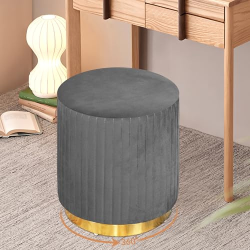 AlpineAura Schminktisch Hocker Schminkhocker samt, Sitzhocker rund 360° Drehbar Polsterhocker Pouf Hocker, Schminktischhocker für Wohnzimmer Schlafzimmer, Footstool moderner Design(Grau)