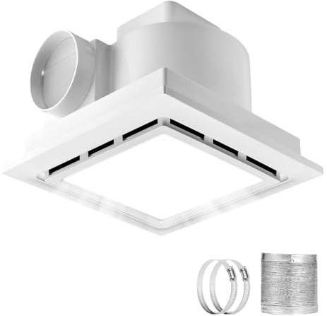 RLOZUI Bathroom Exhaust Fan with Light, 120 CFM Quiet Ventilation Fan with 6500K 12W LED Light 1.0 Sones Low Noise, 4 Duct Included Square Ceiling Mount Vent Fan for Shower Bathroom Office Home