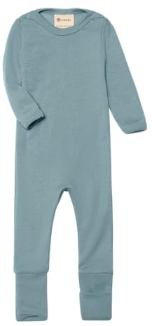 Ängel natur | Baby sovoverall med kuvert på fötterna | 70 % ull (kbT), 30 % silke | GOTS certifierad, Bergblå, 50-56