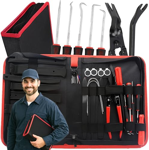 Retoo Set di attrezzi per smontaggio auto, 12 pezzi, cunei decorativi e strumenti a leva in plastica per rivestimento porta, rivestimento interno, rimozione clip, auto moto auto