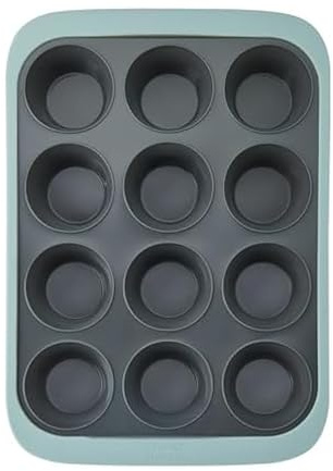 Chicago Metallic 12-Cup Silicone Muffin Pan, Nonstick Bakeware with Wire-Reinforced Rim, BPA-Free Food-Grade Silicone, Oven Safe to 428°F, Dishwasher Safe, Easy Cupcake Release
