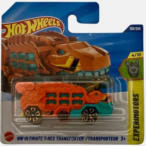 Hot Wheels - HW Ultimate T-Rex Transporter - Experimotors 4/10 - JBC10 - Short Card - orange-grünes Dinosaurier-Transportfahrzeug - Mattel 2025-1:64 - Fantasiemodell im T-Rex-Design