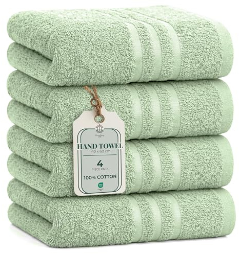 HomeBurg Core 4-Piece Cotton Towel Set for the Bathroom – Soft, Absorbent, Durable, with Decorative Border, Easy Care, 40 x 60 cm, Moss Green