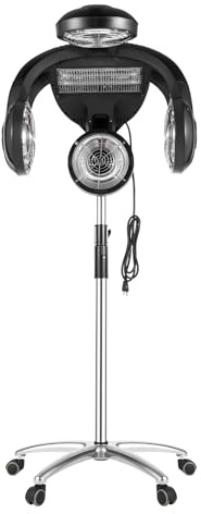 Hair Dryer Hood with 4 Heat Heads, Adjustable Height Salon Stand, Digital Display & Wheels - 110V Professional Hair Processing Machine for Home & Salon