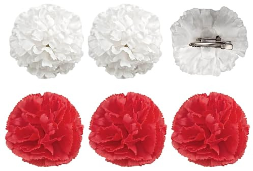 Flor Flamenca para el Pelo – Clavel Rojo y Blanco con Pinza, Accesorio Sevillana para Mujer, Hombre y Niños, Feria de Abril y Disfraces