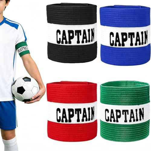 4 Pcs Captains Armband, Captain Armband Football, Adjustable Football Captain Armbands Multicolor Elastic Sports Arm Bands for Training, Adult & Youths