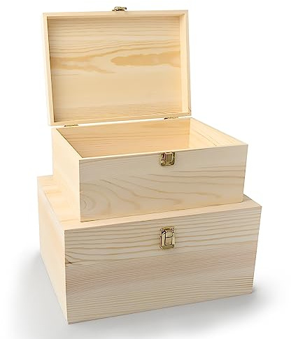 2er Set Holzkiste mit Deckel, Verschluss Naturbelassene Holzbox zum Basteln