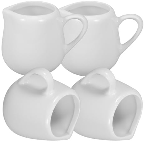 Abaodam 4 Pezzi Bricco Latte Ceramica Bianco, Lattiera con Manico e Beccuccio Antigoccia, per Salse e Latte in Casa