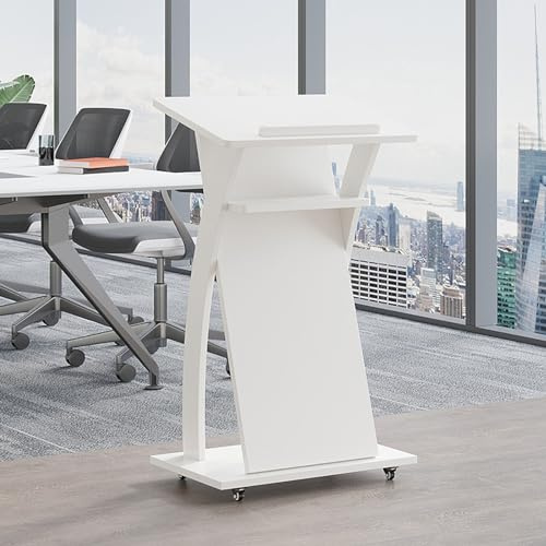 JIANSMZ Solid Wood Mobile Lectern Podium Stand with Wheels for Church Conference Room and Reception Desk
