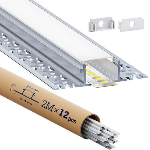 LED Aluminium Profil 2m × 12 – LED Trockenbauprofil & LED Unterputz Profil für LED Strip, Ideal für Moderne Innenbeleuchtung, Einfache Installation & Effiziente Wärmeableitung (SP45-24M(12×2M))