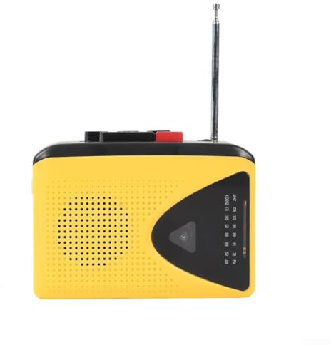 Stereo-Kassettenrekorder, tragbares AM/FM-Radio mit Kassettenspieler, 45-mm-Lautsprecher, USB/batteriebetrieben, Gelb