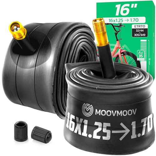 MoovMoov Fahrradschlauch 16 Zoll - Für Reifen 16x1.25, 16x1 1/4, 16x1 1/3, 16x1.35, 16x1 3/8, 16x1.40, 16x1 1/2, 16x1.50, 16x1.60 und 16x1 5/8 mit ETRTO 32-305 bis 44-340 - 2er-Set