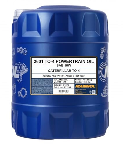 MANNOL 2601 Getriebeöl Hydrauliköl SAE 10W, CAT TO-4, Allison C4, 20L | Getriebehydrauliköl für Bau, Bergbau, Landwirtschaft, fließfähig bis -30°C, schützt Bremsen und Kupplungen vor Verschleiß