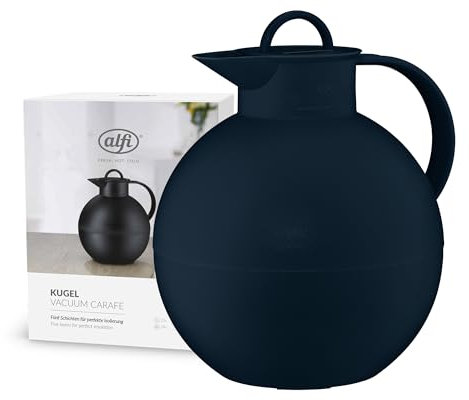 alfi KUGEL 0,94l, dark blue mat, Kunststoff-Isolierkanne mit hygienischem Hartglaseinsatz, Drehverschluss, Designerstück, kugelförmige Thermokanne, ideal als Kaffeekanne, Teekanne, BPA-frei