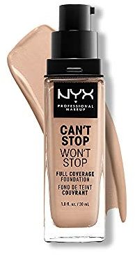 NYX Professional Makeup Base de maquillaje Can't Stop Won't Stop Full Coverage Foundation, Larga duración, Waterproof, Fórmula vegana, Acabado mate, Tono: Light
