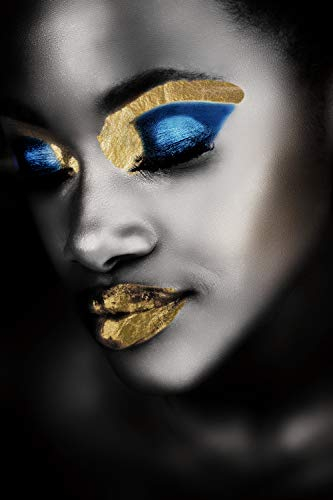Queence | Acrylglasbild mit Blattgold | Wandbild Glasbild Acrylbild Rahmenlos | Goldenes Make-up | Druck auf Acrylglas | Goldveredelung | Größe: 40x60 cm