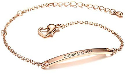 JewelryWe Schmuck Damen Armband mit Gravur, Edelstahl Poliert Link Charmsarmband Armkette verstellbar, Gold/Rosegold/Silber