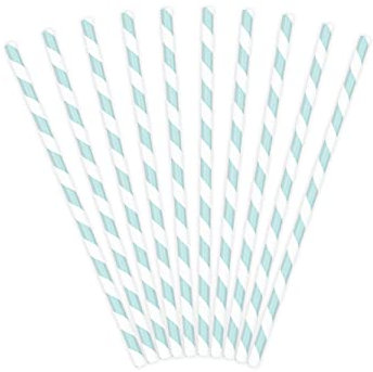 PartyDeco Cannucce di carta blu chiaro con strisce diagonali bianche, cannucce decorative per bevande, cocktail, decorazione per compleanni, feste, Capodanno, serata al nubilato, stoviglie usa e getta