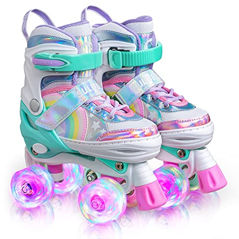 Sulifeel Rainbow Unicorn Pattini a Rotelle Regolabili in 4 Dimensioni Pattini Roller Illuminabili per Bambina e Bambino…