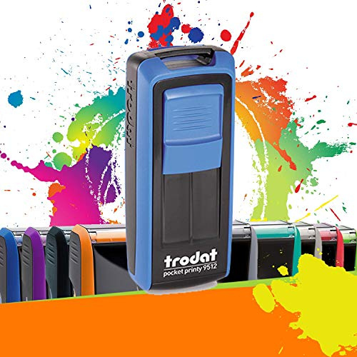 Trodat Pocket Printy 9512 - Tampon Encreur Professionnel Automatique De Poche 4 lignes À Personnaliser - Empreinte 47 x 18 mm Offerte (Bleu et noir)