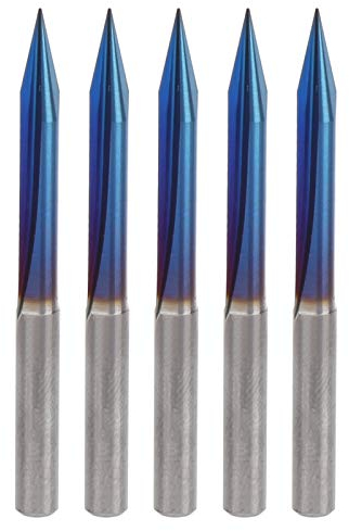 5Pcs 2 Nuten V Bits, 2 Nuten Gerade Nuten V Bits 0,3 mm Spitze Gravurwerkzeuge Blau 4 mm Schaftschneider Wolfram Stahl CNC Fräser 4 x 0,3 x 30 mm