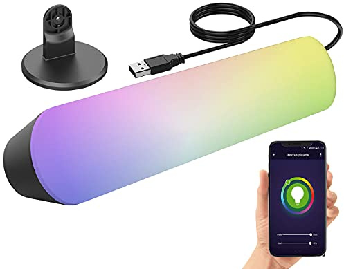 Luminea Home Control TV Beleuchtung: WLAN-USB-Stimmungsleuchte mit RGB+CCT-LEDs, App, 80 lm, 3,5 W, schwarz (Fernseher Beleuchtung, LED Light Bar, Dot)