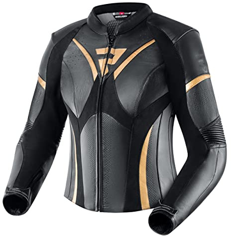 REBELHORN Rebel Lady Motorradjacke Damen | Rindsleder | Ellbogen und Schulterprotektoren Stufe 2 | Rückenprotektor Stufe 1 | Perforierte Belüftungspaneele | Größen bis 46