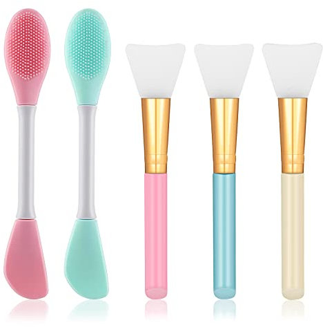Molain Mask Brush Silicone Applicator 5 Pieces Multi-colored Silicone Facial Brushes for Applying DIY Mud Body Lotion Kit Fan Spatula Brushed Esthetician Face Care Makeup Skincare Supplies Tool