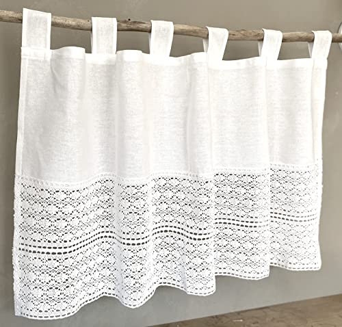 heimtexland ® Häkelspitze Deko Bistrogardine Baumwolle Weiß Häkelborte Landhaus Gardine Häkelgardine Typ793 Scheibengardine 60 x 120 cm