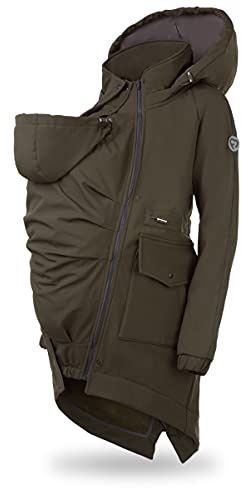 fun2bemum 5in1 PARKA Softshell Mantel,Coat,Umstandsjacke, FRONT/BACK Baby Tragejacke, Multifunktion KHAKI (S)
