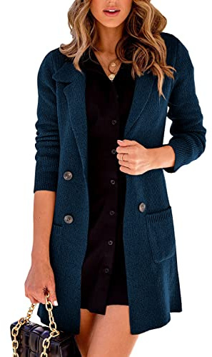 Danedvi Women Open Front Lapel Collar Cardigan Button Down Long Sweaters Cardigan Solid Outerwear Coats