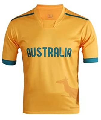 YuanDiann 2022 Katar Fußball Weltmeisterschaft T-Shirt Kurzarm Rundhals Fanshirt Trainingsshirt Stretch Casual Atmungsaktiv Sport Shirt Bedrucken Fussballtrikot Australien M