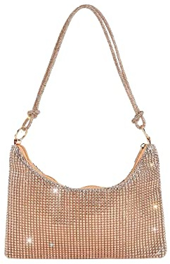 CORIOS Abendtasche Damen Strass Handtasche Strasssteine Schultertasche Shiny Diamant Clutch Bag Klein Tasche Glitzer Umhängetasche für Hochzeit Bankett-Party Abschlussball Champagner