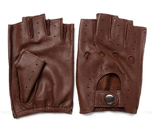 GEDASHU Motorradhandschuhe Frühling und Herbst Herren Lederhandschuhe Anti-Rutsch Halbfinger Leder Fingerlos Gym Fitness Fahren Herren Handschuhe
