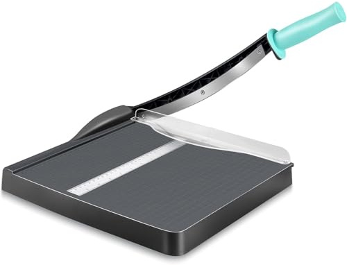 Hmseng Paper Cutter, A4 Paper Trimmer with Safety Guard, 12 Cut Length Paper Cutting Board, Guillotine Trimmer with 16 Sheets Capacity, Paper Slicer for Scrapbooking Craft, Coupon, Label, Cardstock