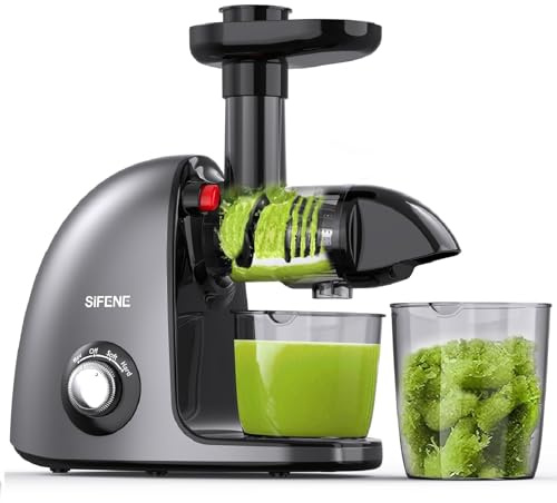 Exprimidor de frío SiFENE, exprimidor lento masticador para frutas y verduras, extractor de jugo con motor silencioso y sistema anti-atascos, fácil de limpiar, color gris