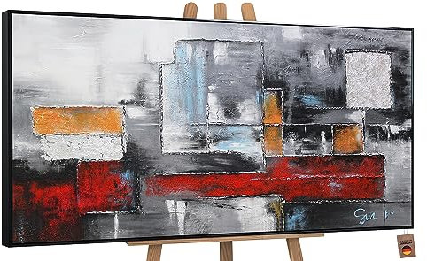 YS-Art Abstrakt Acryl Gemälde auf Leinwand Abstraktion in rot-grauen Farben handgemalt Wandbilder Wohnzimmer modern Wohndekor Bilder Büro echte Kunst mit Rahmen 200x100 cm