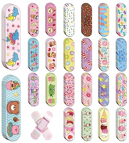Panelee 120 Pcs Kids Bandages 2.83'' x 0.75'' Cute Style Flexible Waterproof Bandages Bulk Breathable Strip for First Aid & Wound Care Protection(Vibrant Style)