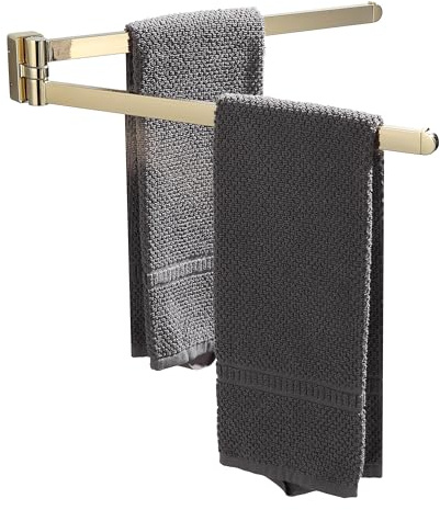BGL Porte-Serviettes pivotant doré, Rangement Oganizer Gain de Place, Porte-Serviettes Mural, Double Barre de Serviette pivotante pour Salle de Bain